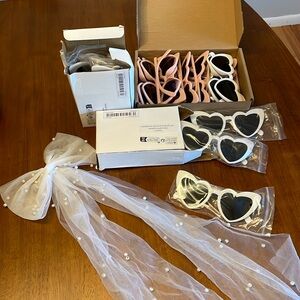 Bachelorette / bridal bundle! Clip in bow veil + 11 white + 9 pink sunglasses